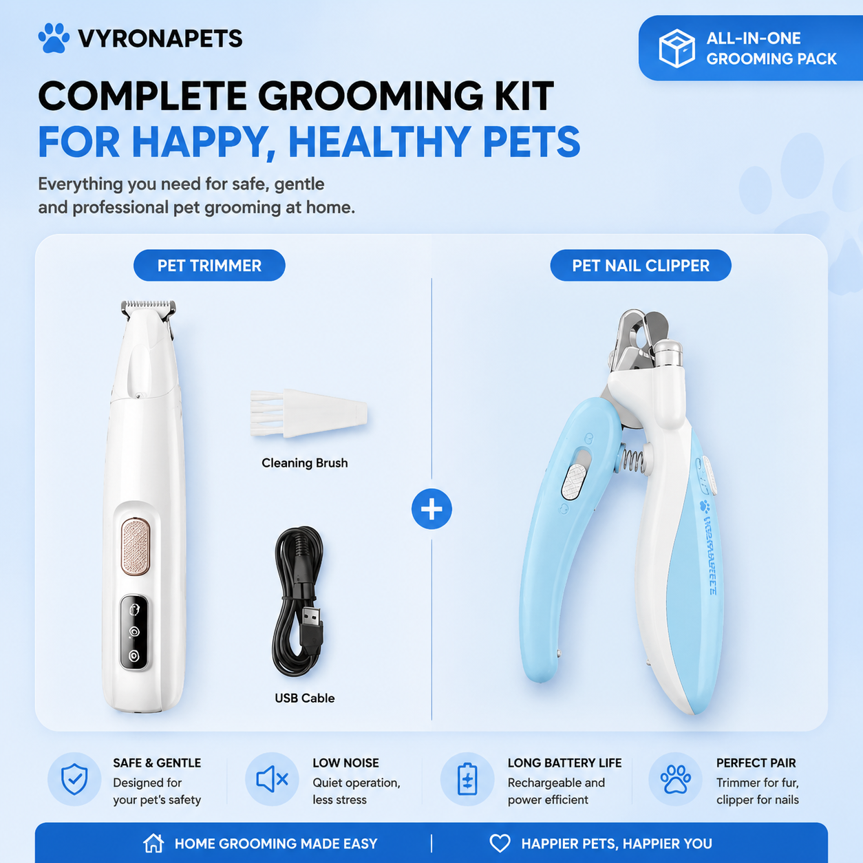 VYRONAPETS® Pet Hair Trimmer & Silent Nail Care